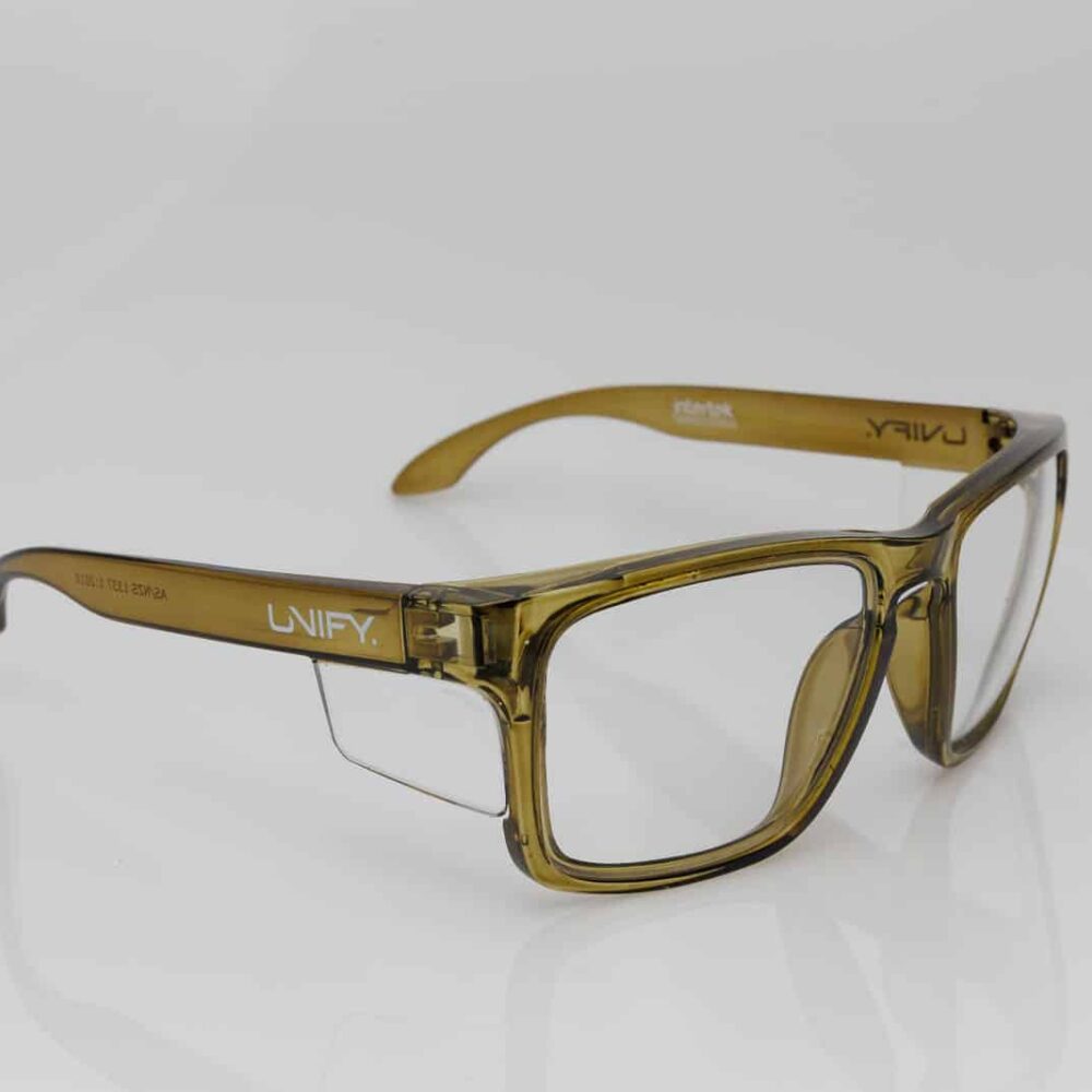 One of our finest fashionable safety glasses with Green Olive (Olive Frames with Clear Lenses)