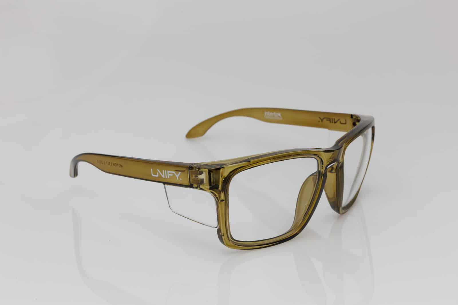 One of our finest fashionable safety glasses with Green Olive (Olive Frames with Clear Lenses)